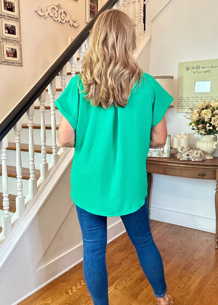 Flowy Button Down Shirt - Kelly Green | Zenana - Casual Top - Jimberly's Boutique - Olive Branch - Mississippi