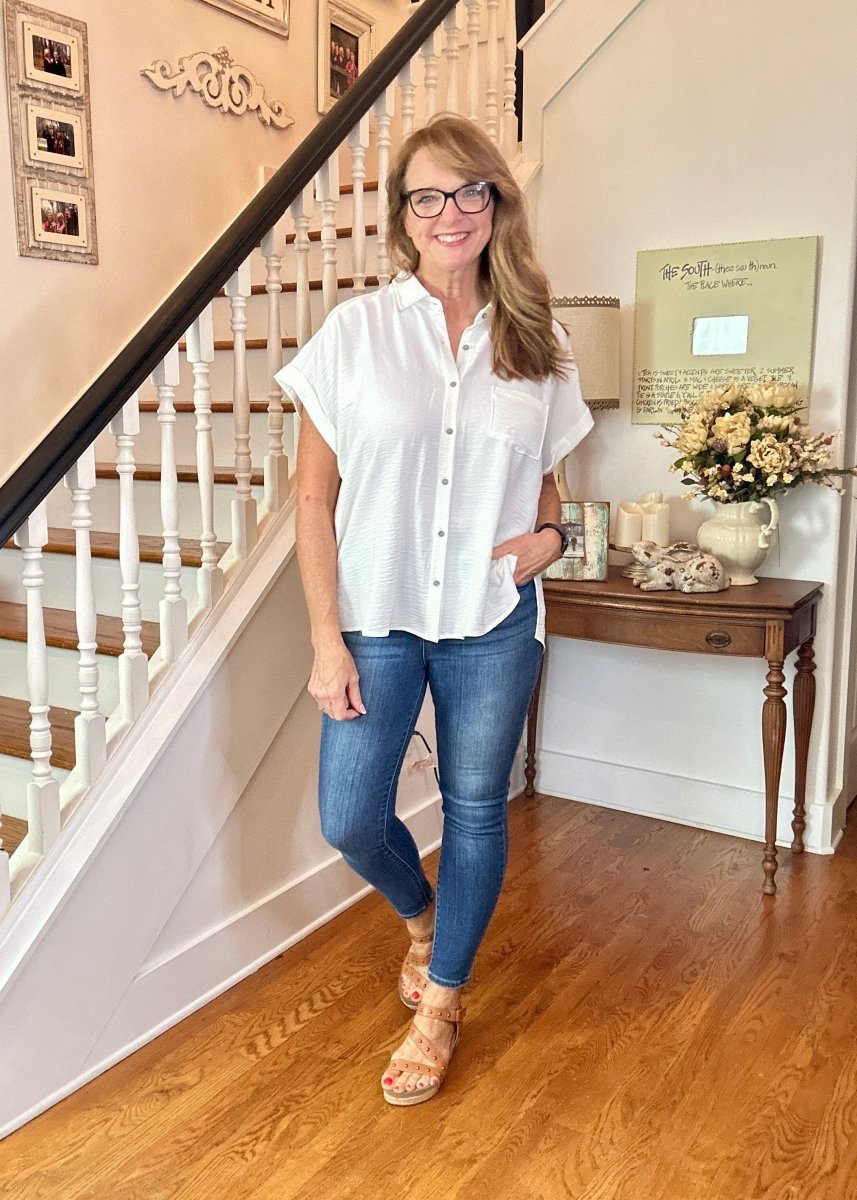 Flowy Button Down Shirt - White - Casual Top - Jimberly's Boutique - Olive Branch - Mississippi