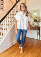 Flowy Button Down Shirt - White - Casual Top - Jimberly's Boutique - Olive Branch - Mississippi