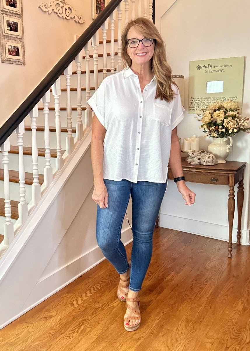 Flowy Button Down Shirt - White - Casual Top - Jimberly's Boutique - Olive Branch - Mississippi