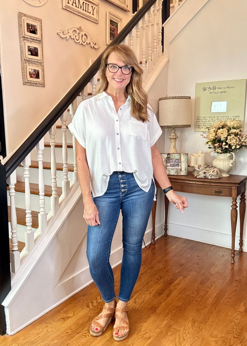 Flowy Button Down Shirt - White - Casual Top - Jimberly's Boutique - Olive Branch - Mississippi