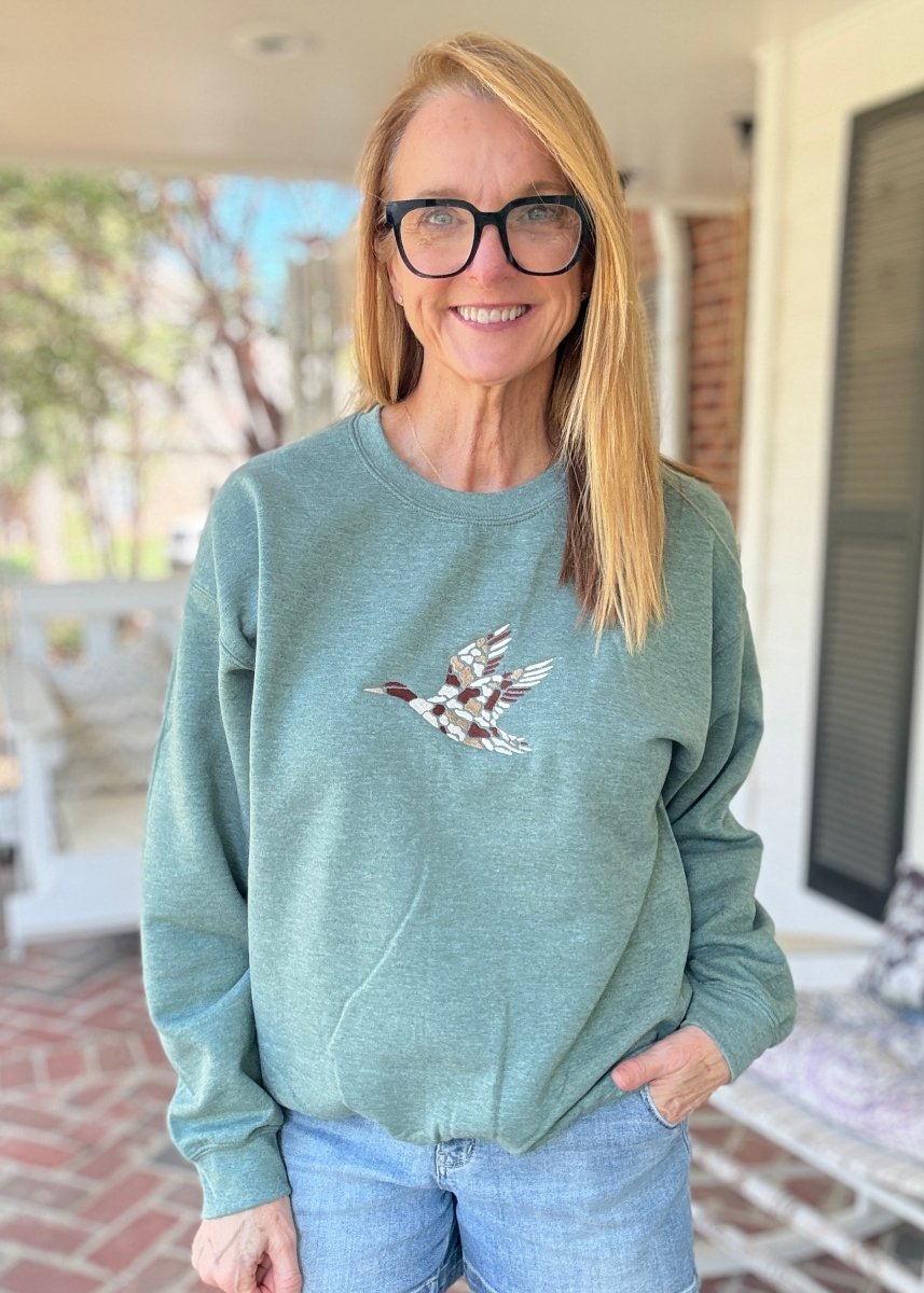 Flying Mallard Embroidered Sweatshirt - Jimberly's Boutique-Olive Branch-Mississippi