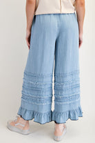 Fray Washed Ruffle Chambray Pants - Lt Denim | Easel - easel pants - Jimberly's Boutique - Olive Branch - Mississippi