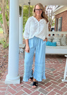 Fray Washed Ruffle Chambray Pants - Lt Denim | Easel - easel pants - Jimberly's Boutique - Olive Branch - Mississippi