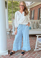 Fray Washed Ruffle Chambray Pants - Lt Denim | Easel - easel pants - Jimberly's Boutique - Olive Branch - Mississippi