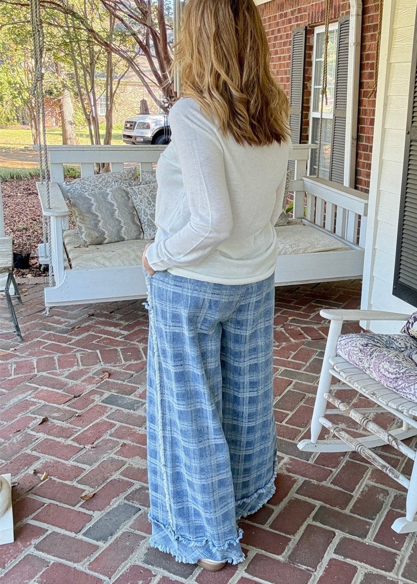 Frayed Plaid Wide Leg Jeans | BiBi - jeans -Jimberly's Boutique-Olive Branch-Mississippi