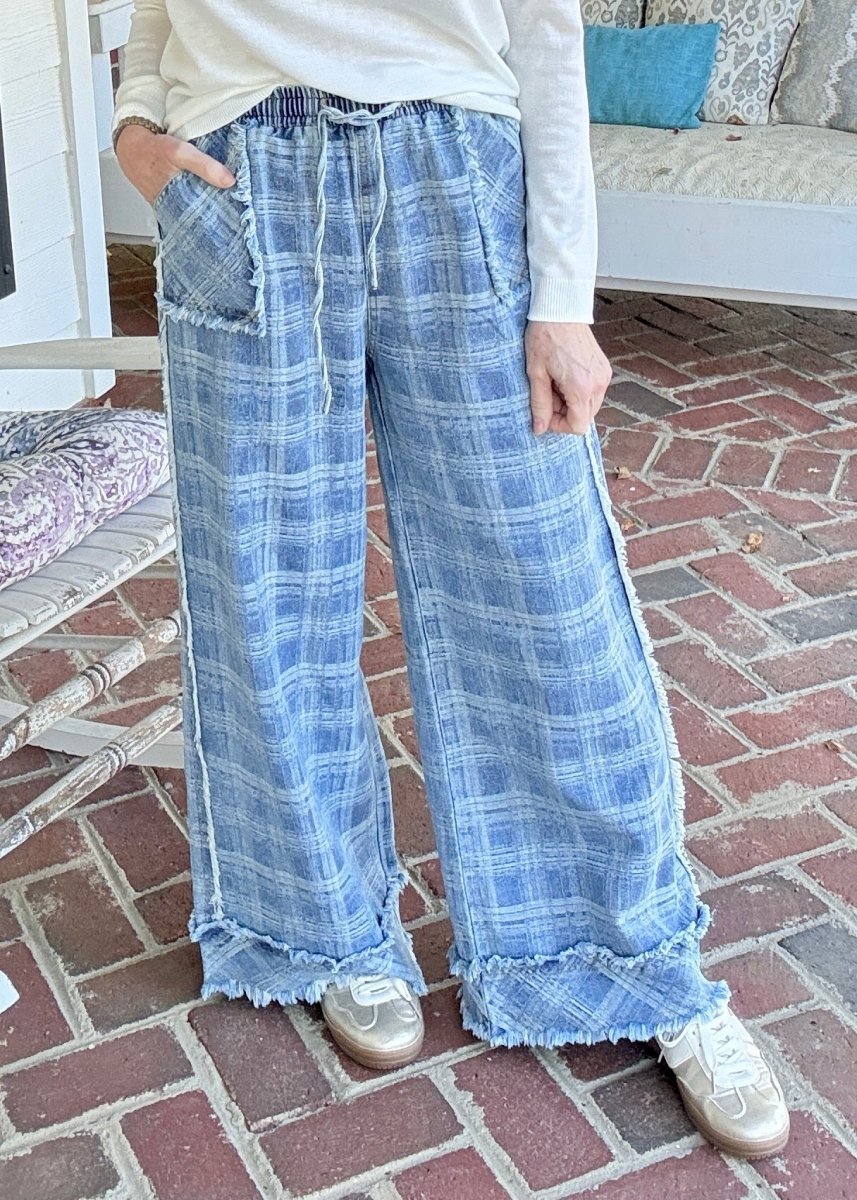 Frayed Plaid Wide Leg Jeans | BiBi - jeans -Jimberly's Boutique-Olive Branch-Mississippi