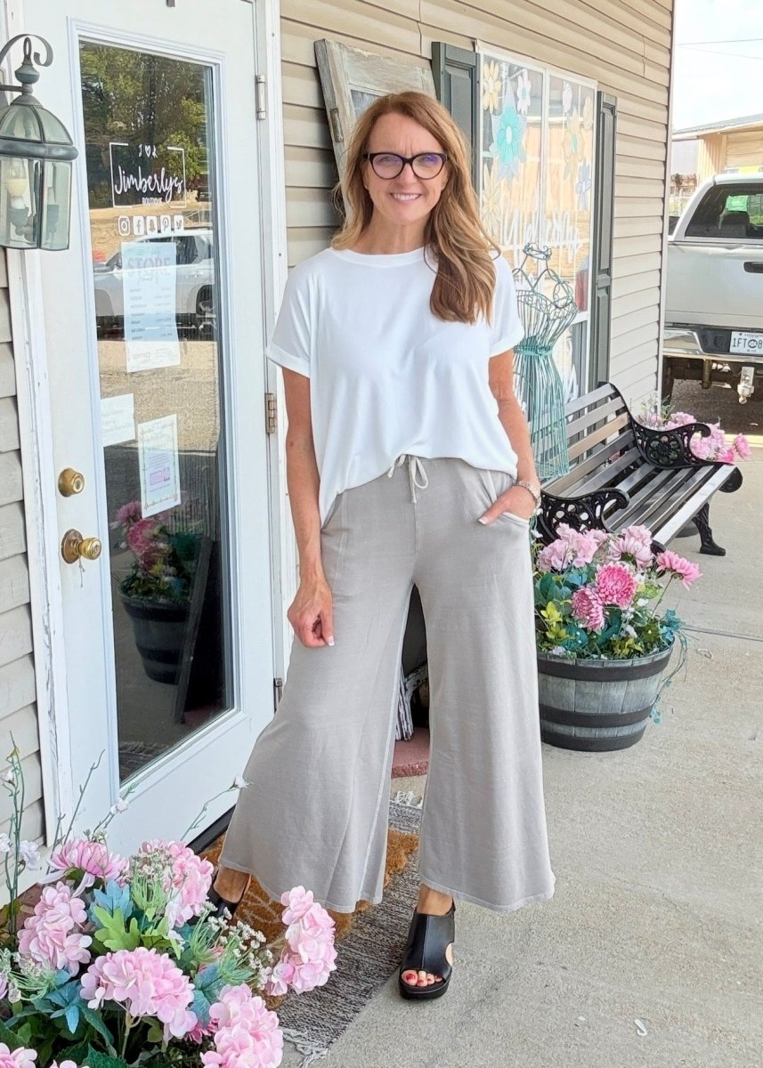 French Terry Enzyme Wash Pants - Ash Mocha - casual pants - Jimberly's Boutique - Olive Branch - Mississippi
