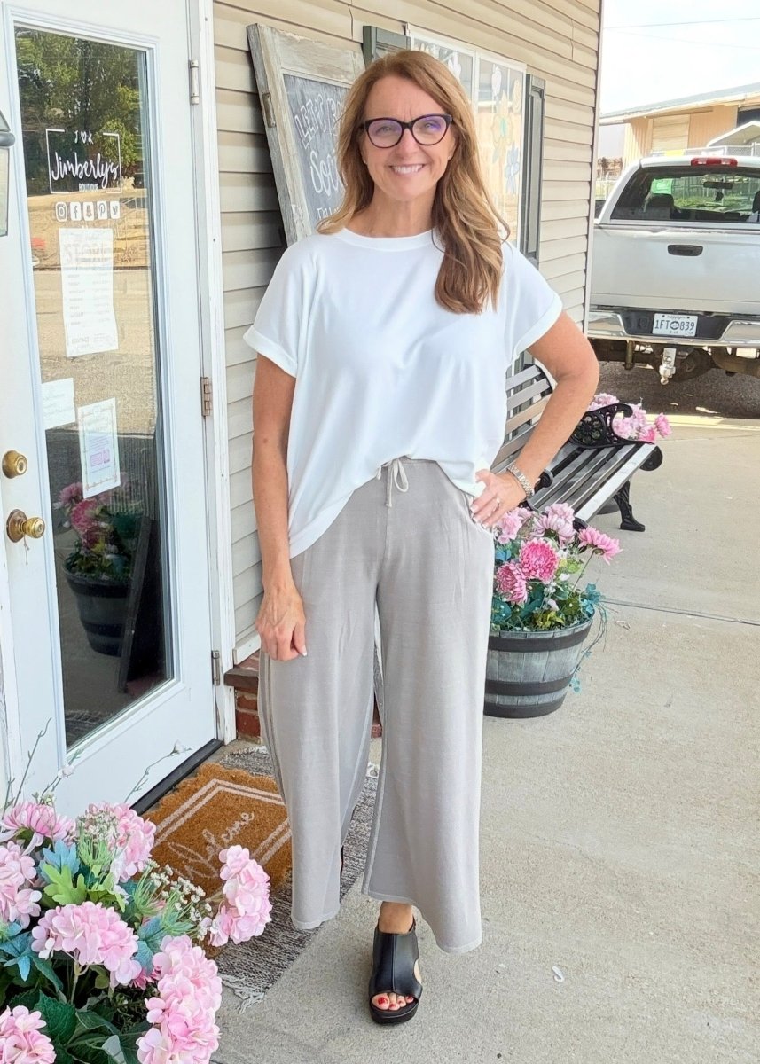 French Terry Enzyme Wash Pants - Ash Mocha - casual pants - Jimberly's Boutique - Olive Branch - Mississippi
