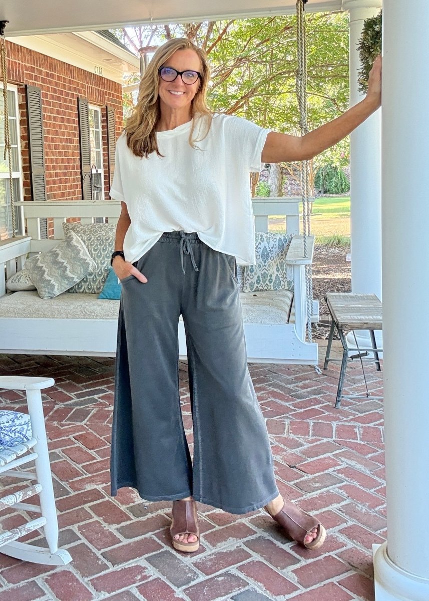 French Terry Enzyme Wash Pants - Black - casual pants - Jimberly's Boutique - Olive Branch - Mississippi