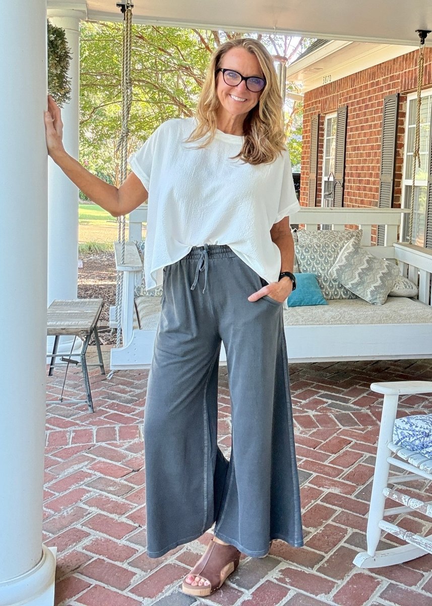 French Terry Enzyme Wash Pants - Black - casual pants - Jimberly's Boutique - Olive Branch - Mississippi