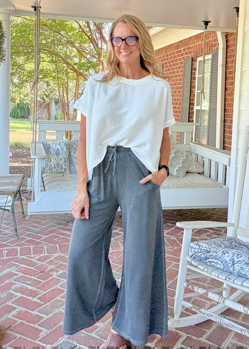 French Terry Enzyme Wash Pants - Black - casual pants - Jimberly's Boutique - Olive Branch - Mississippi