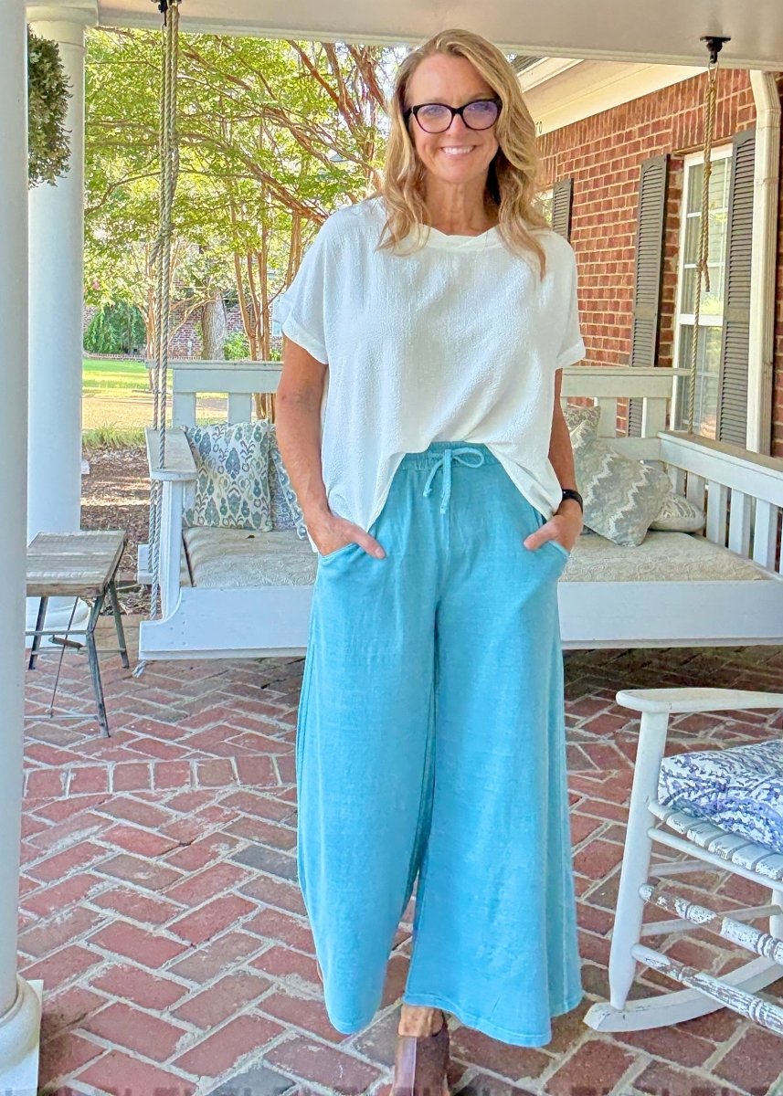 French Terry Enzyme Wash Pants - Blue Grey - casual pants - Jimberly's Boutique - Olive Branch - Mississippi