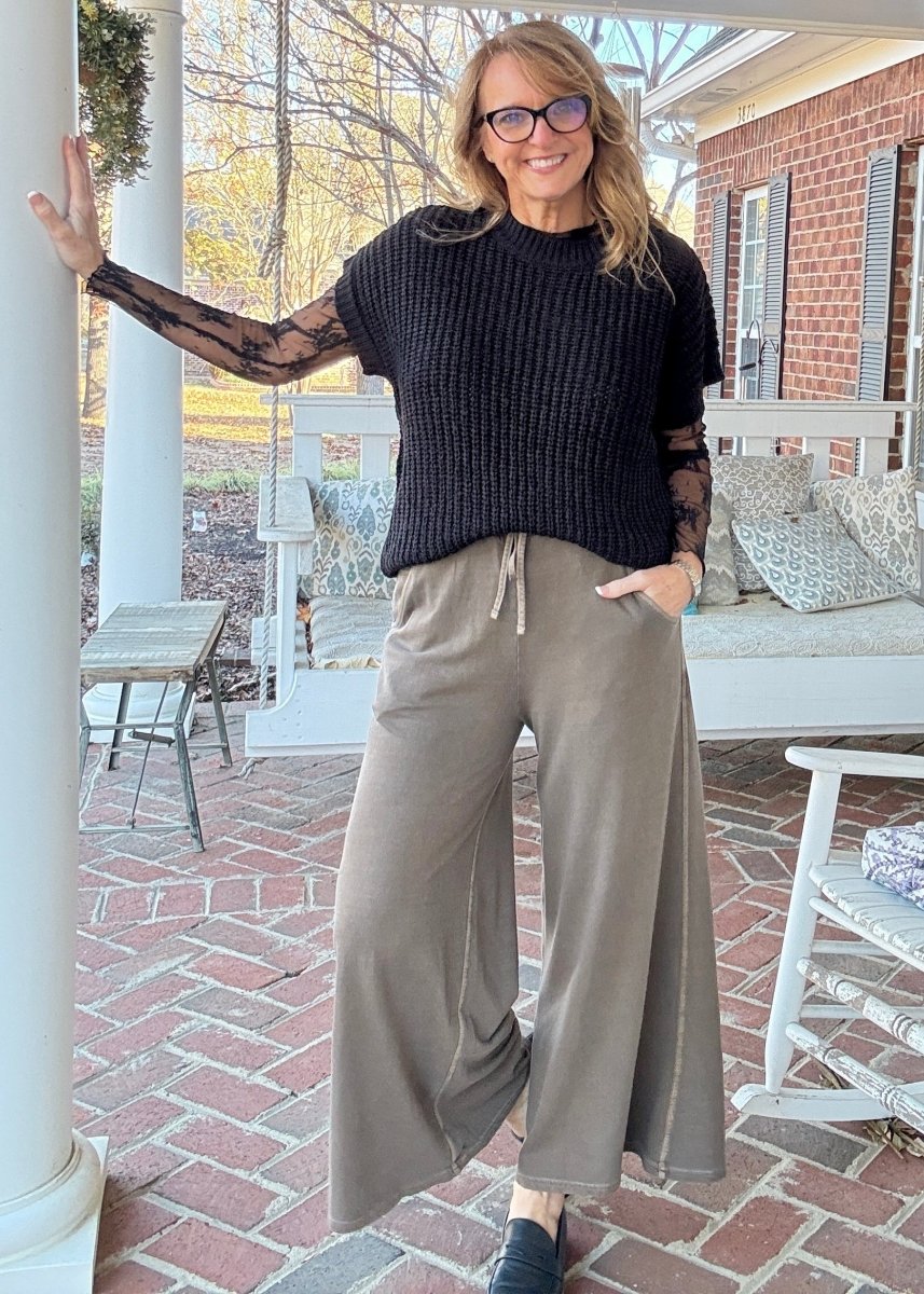 French Terry Enzyme Wash Pants - Brown - casual pants - Jimberly's Boutique - Olive Branch - Mississippi