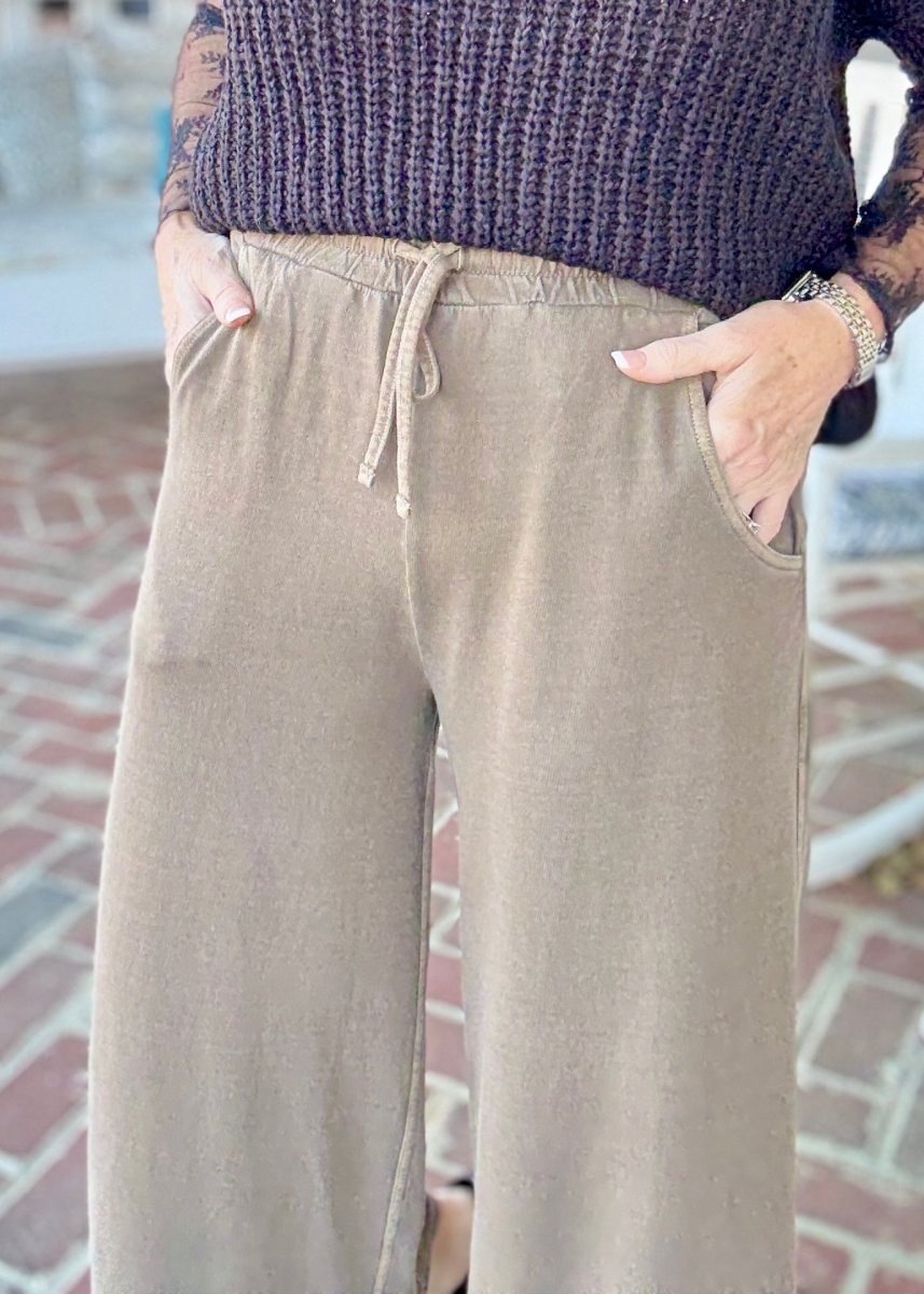 French Terry Enzyme Wash Pants - Brown - casual pants - Jimberly's Boutique - Olive Branch - Mississippi