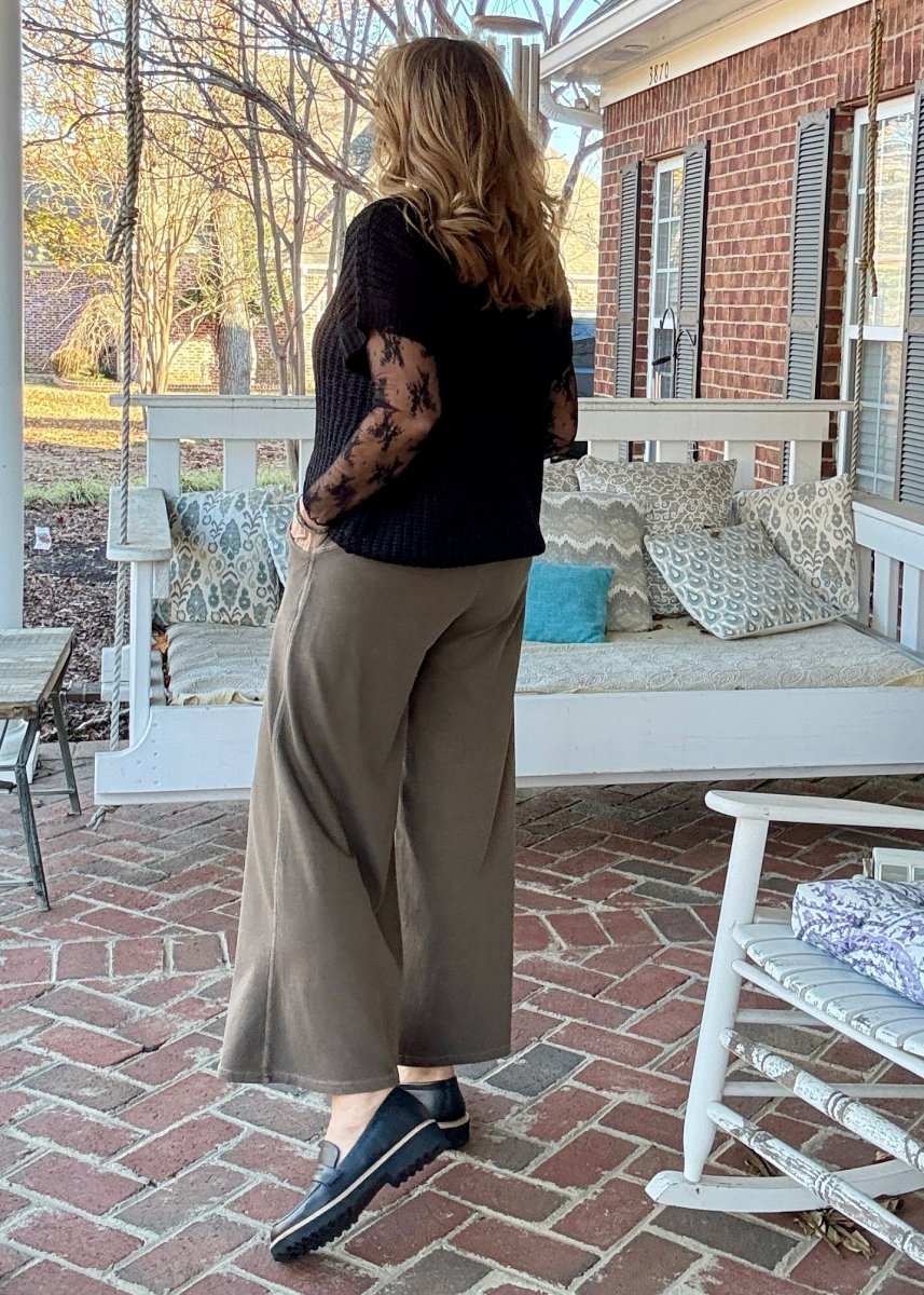 French Terry Enzyme Wash Pants - Brown - casual pants - Jimberly's Boutique - Olive Branch - Mississippi