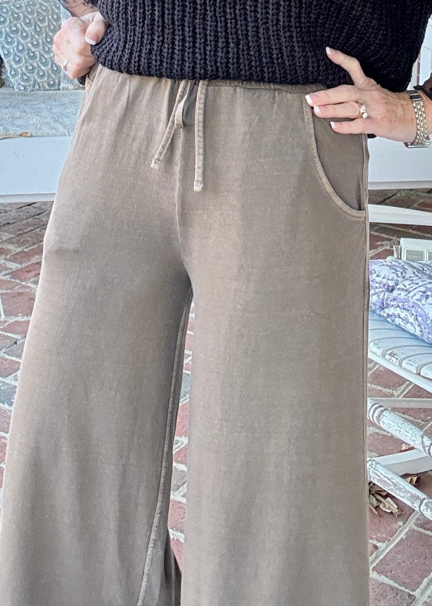French Terry Enzyme Wash Pants - Brown - casual pants - Jimberly's Boutique - Olive Branch - Mississippi