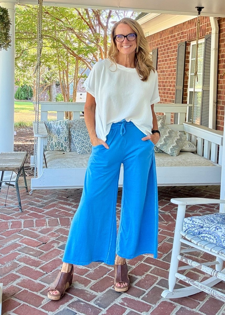 French Terry Enzyme Wash Pants - Classic Blue - casual pants - Jimberly's Boutique - Olive Branch - Mississippi