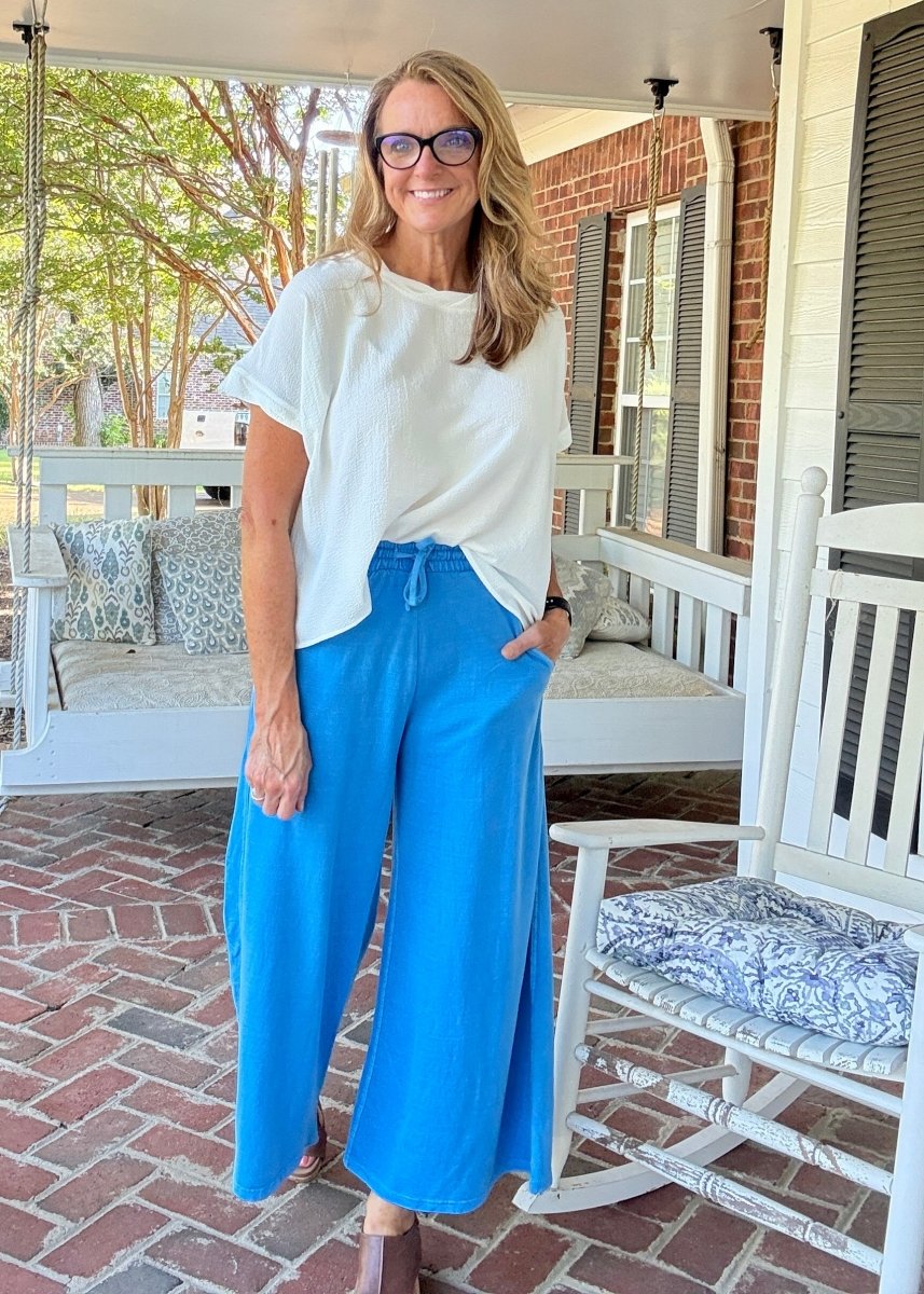 French Terry Enzyme Wash Pants - Classic Blue - casual pants - Jimberly's Boutique - Olive Branch - Mississippi