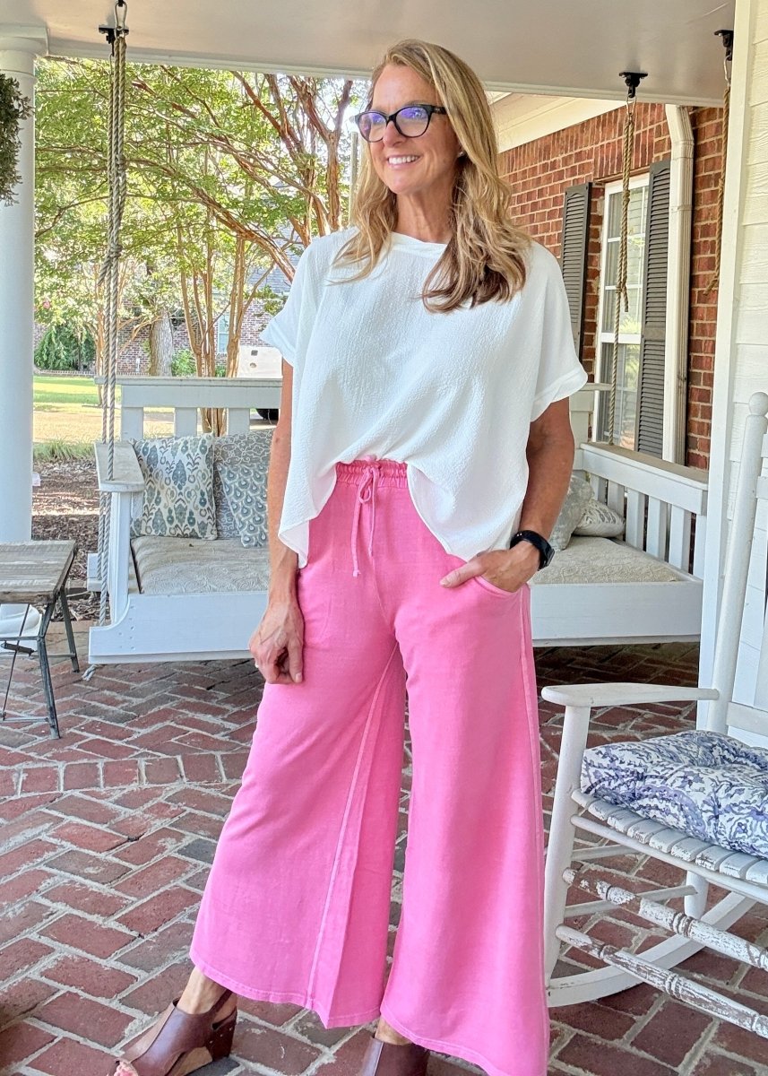 French Terry Enzyme Wash Pants - Fuchsia - casual pants - Jimberly's Boutique - Olive Branch - Mississippi