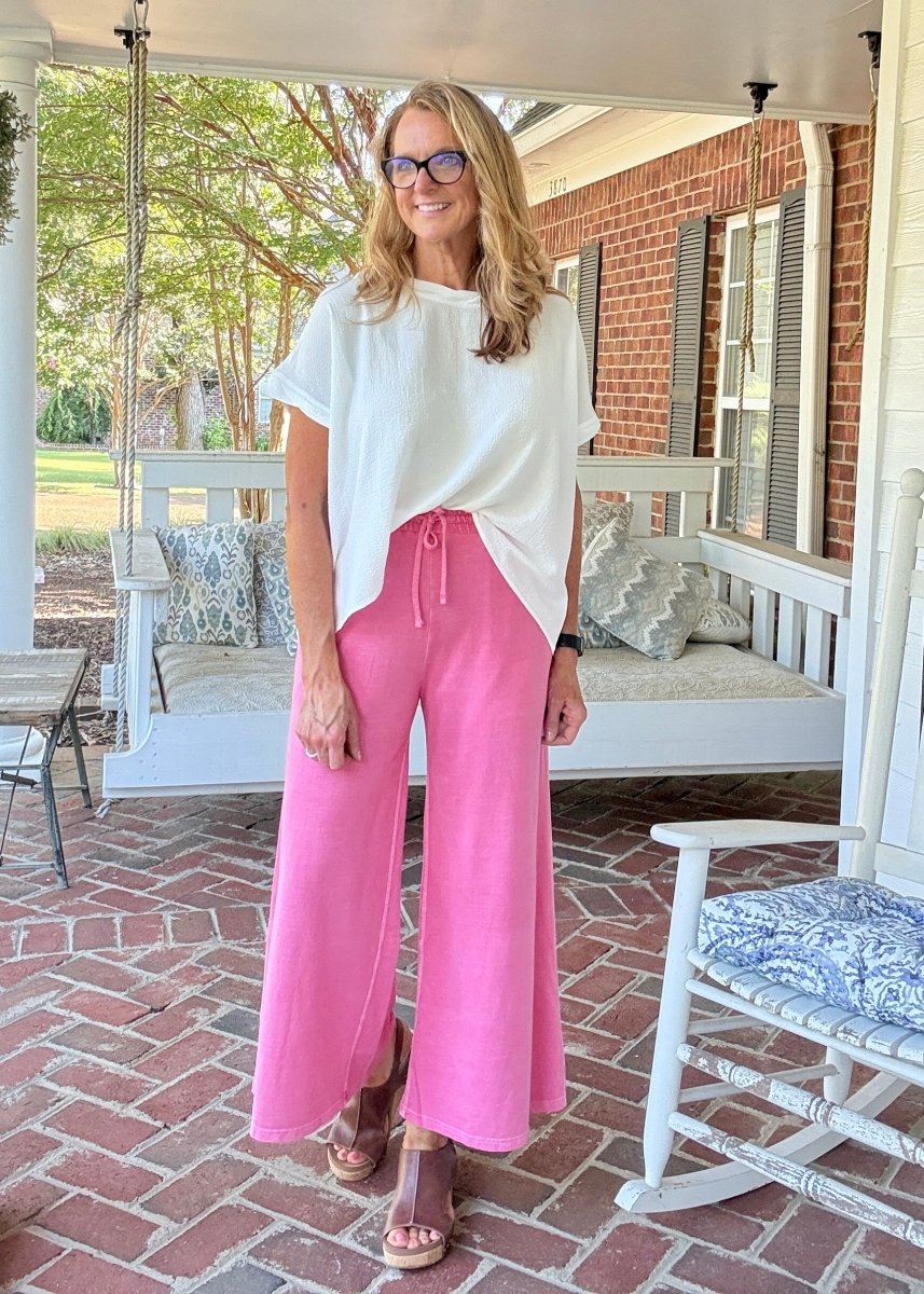 French Terry Enzyme Wash Pants - Fuchsia - casual pants - Jimberly's Boutique - Olive Branch - Mississippi
