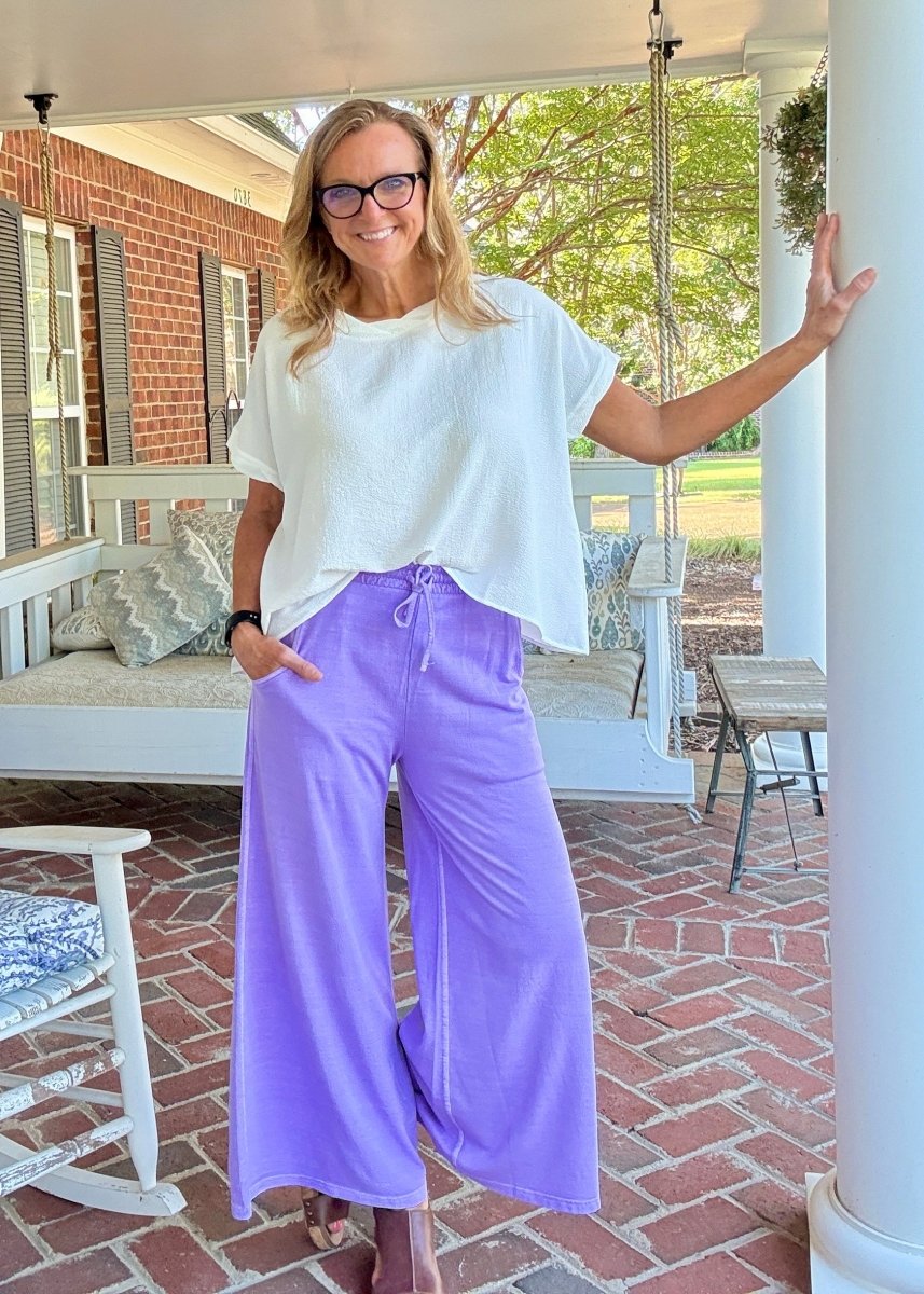 French Terry Enzyme Wash Pants - Lavender - casual pants - Jimberly's Boutique - Olive Branch - Mississippi
