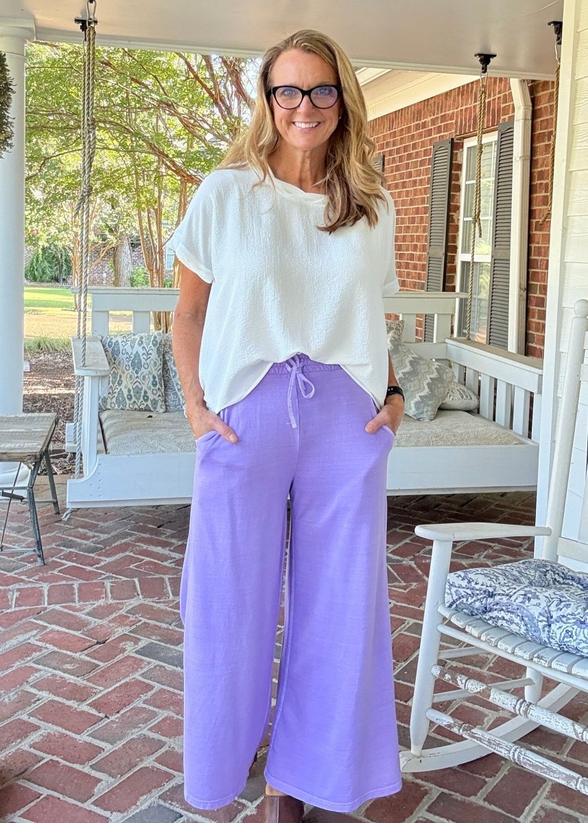 French Terry Enzyme Wash Pants - Lavender - casual pants - Jimberly's Boutique - Olive Branch - Mississippi