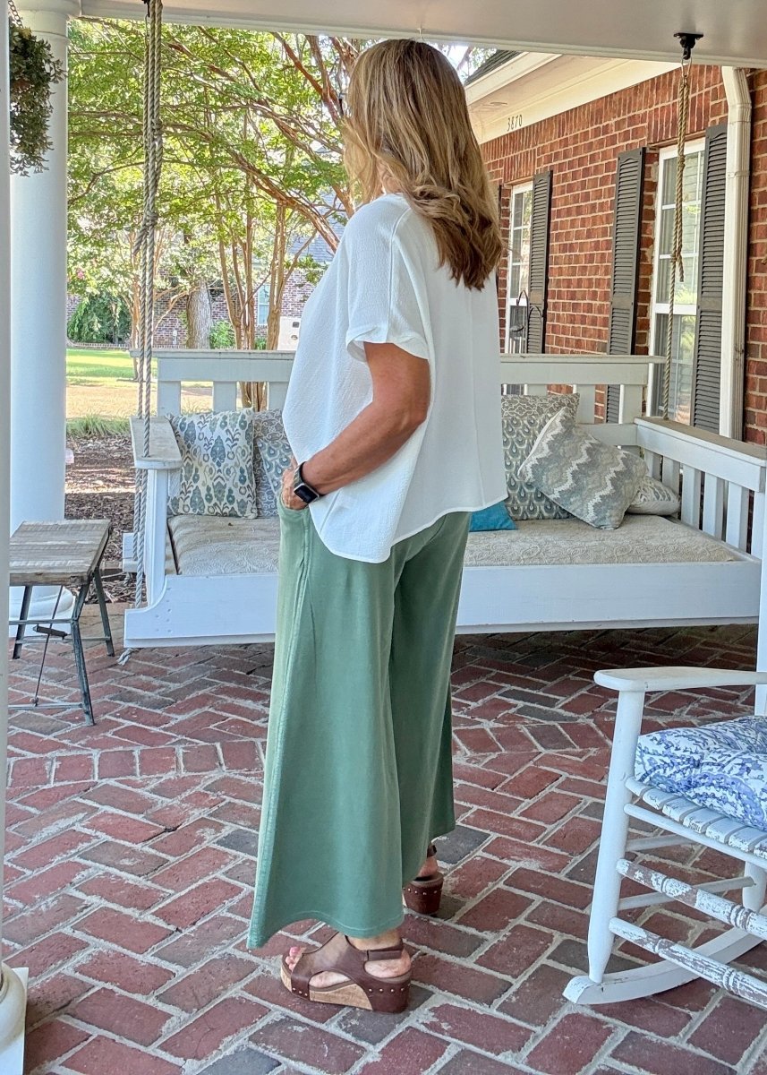 French Terry Enzyme Wash Pants - Lt Olive - casual pants - Jimberly's Boutique - Olive Branch - Mississippi