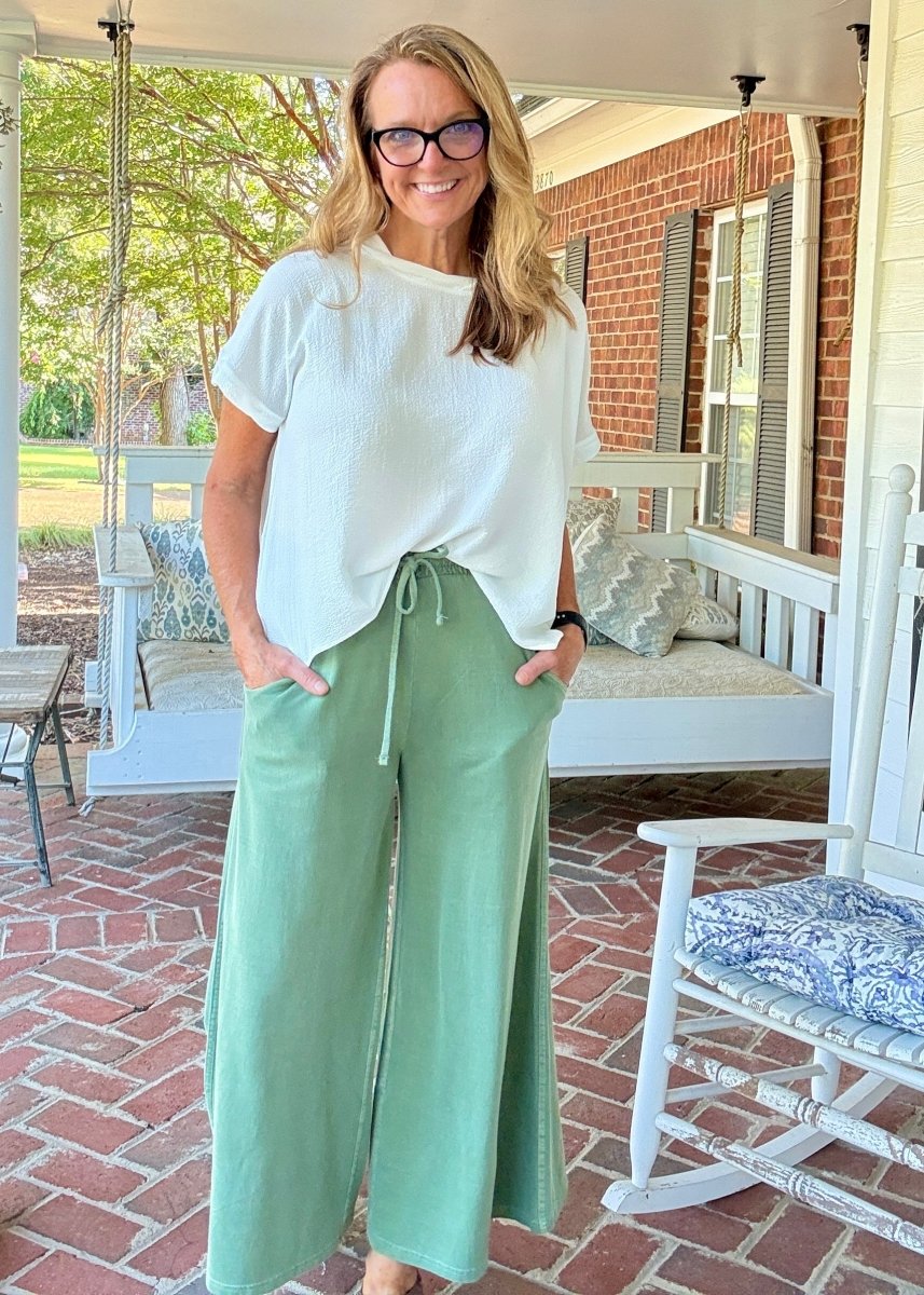 French Terry Enzyme Wash Pants - Lt Olive - casual pants - Jimberly's Boutique - Olive Branch - Mississippi