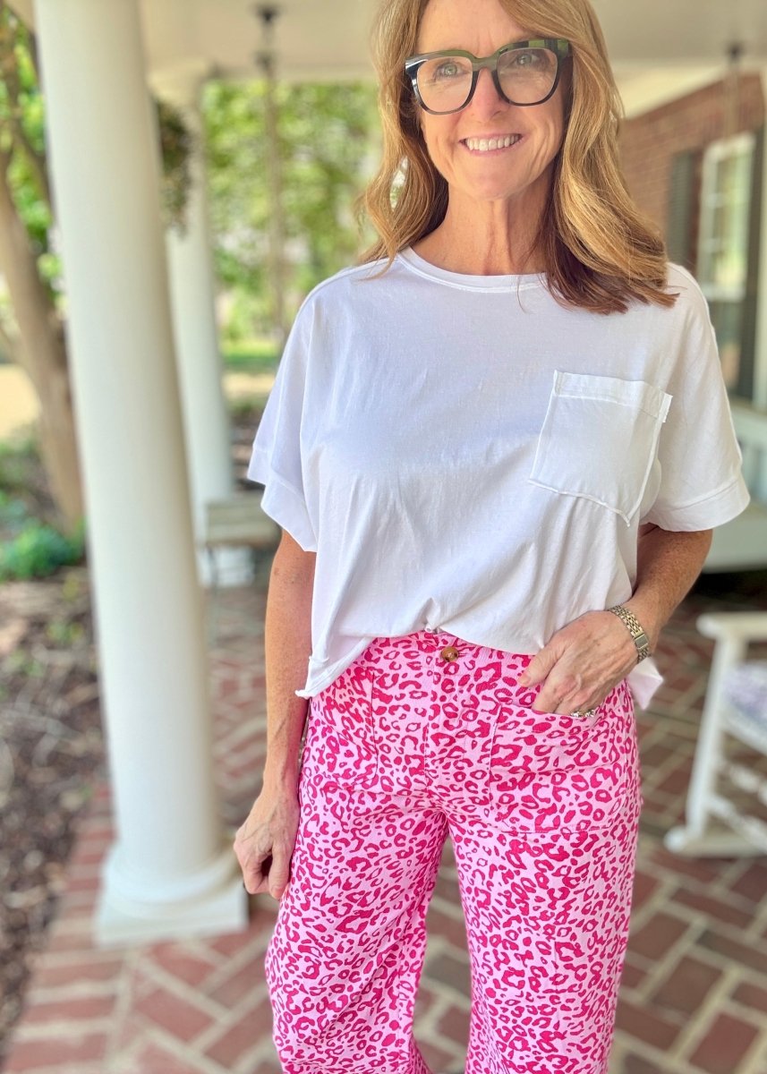 Front Pocket Cropped Pants - Pink Leopard - Jimberly's Boutique - Olive Branch - Mississippi