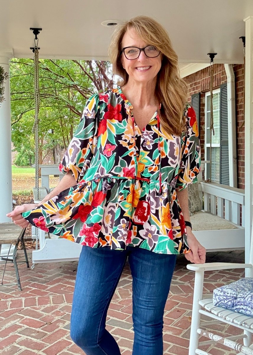 Garden Grace Top - Black Mix - Floral Top - Jimberly's Boutique - Olive Branch - Mississippi