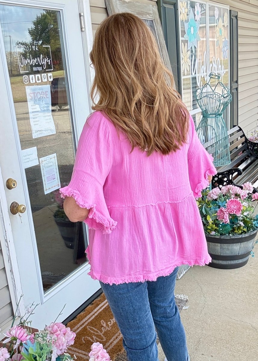 Gauze Babydoll Top - Bubble Pink | Umgee - Umgee Top - Jimberly's Boutique - Olive Branch - Mississippi