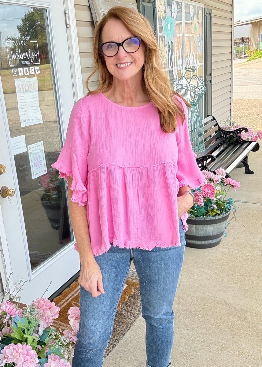 Gauze Babydoll Top - Bubble Pink | Umgee - Umgee Top - Jimberly's Boutique - Olive Branch - Mississippi