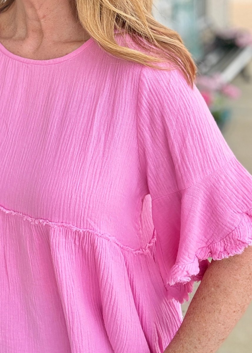 Gauze Babydoll Top - Bubble Pink | Umgee - Umgee Top - Jimberly's Boutique - Olive Branch - Mississippi