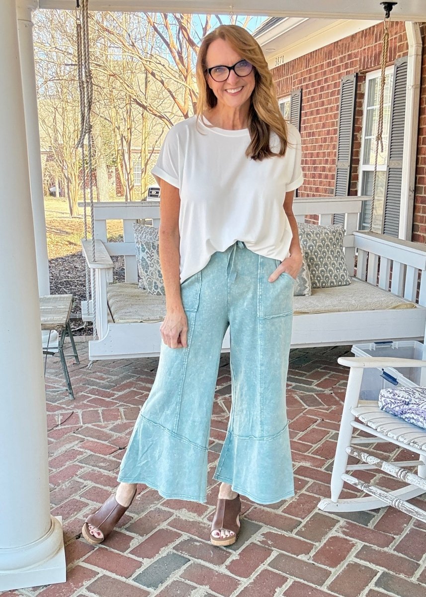Gemini Mineral Washed Flare Pants - Ash Blue - casual pants -Jimberly's Boutique-Olive Branch-Mississippi