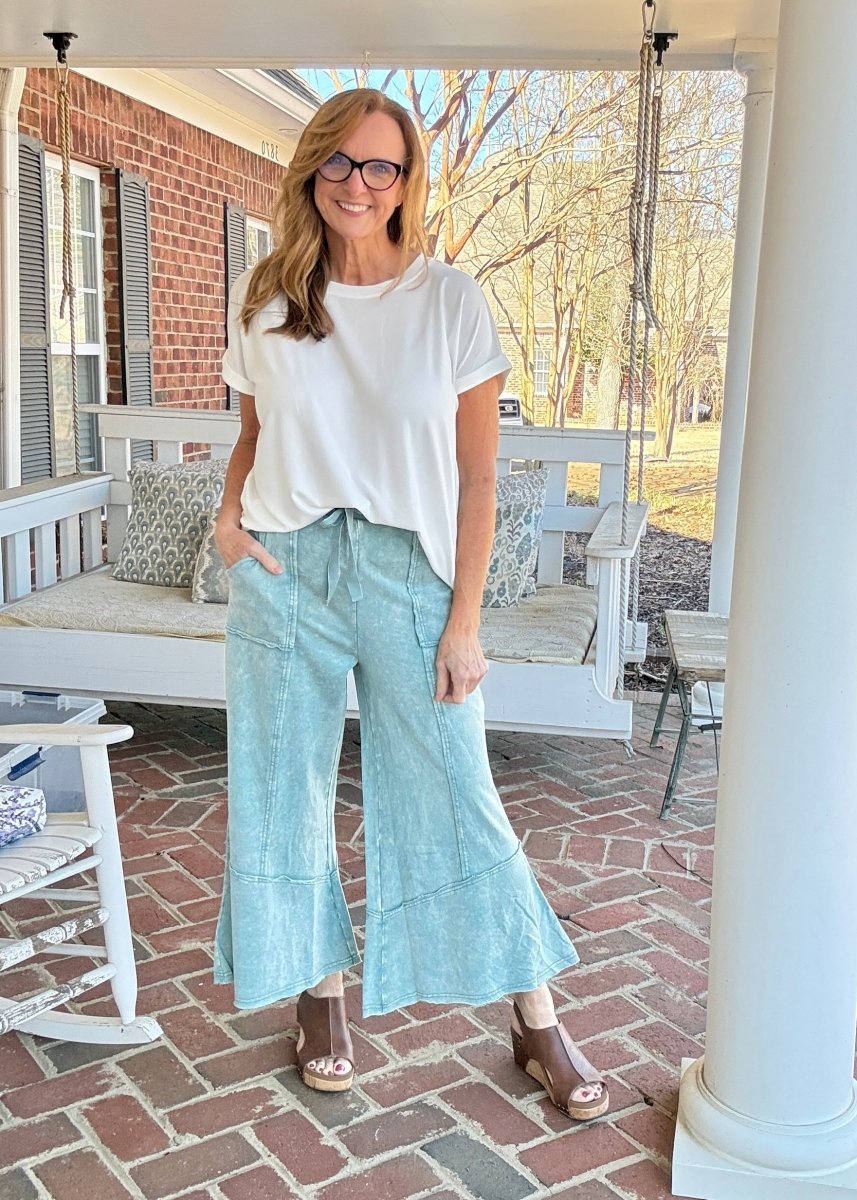Gemini Mineral Washed Flare Pants - Ash Blue - casual pants -Jimberly's Boutique-Olive Branch-Mississippi