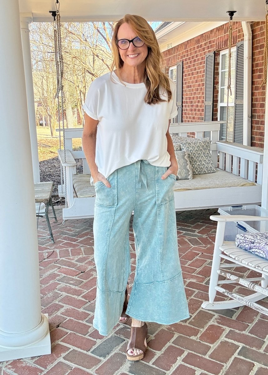 Gemini Mineral Washed Flare Pants - Ash Blue - casual pants -Jimberly's Boutique-Olive Branch-Mississippi