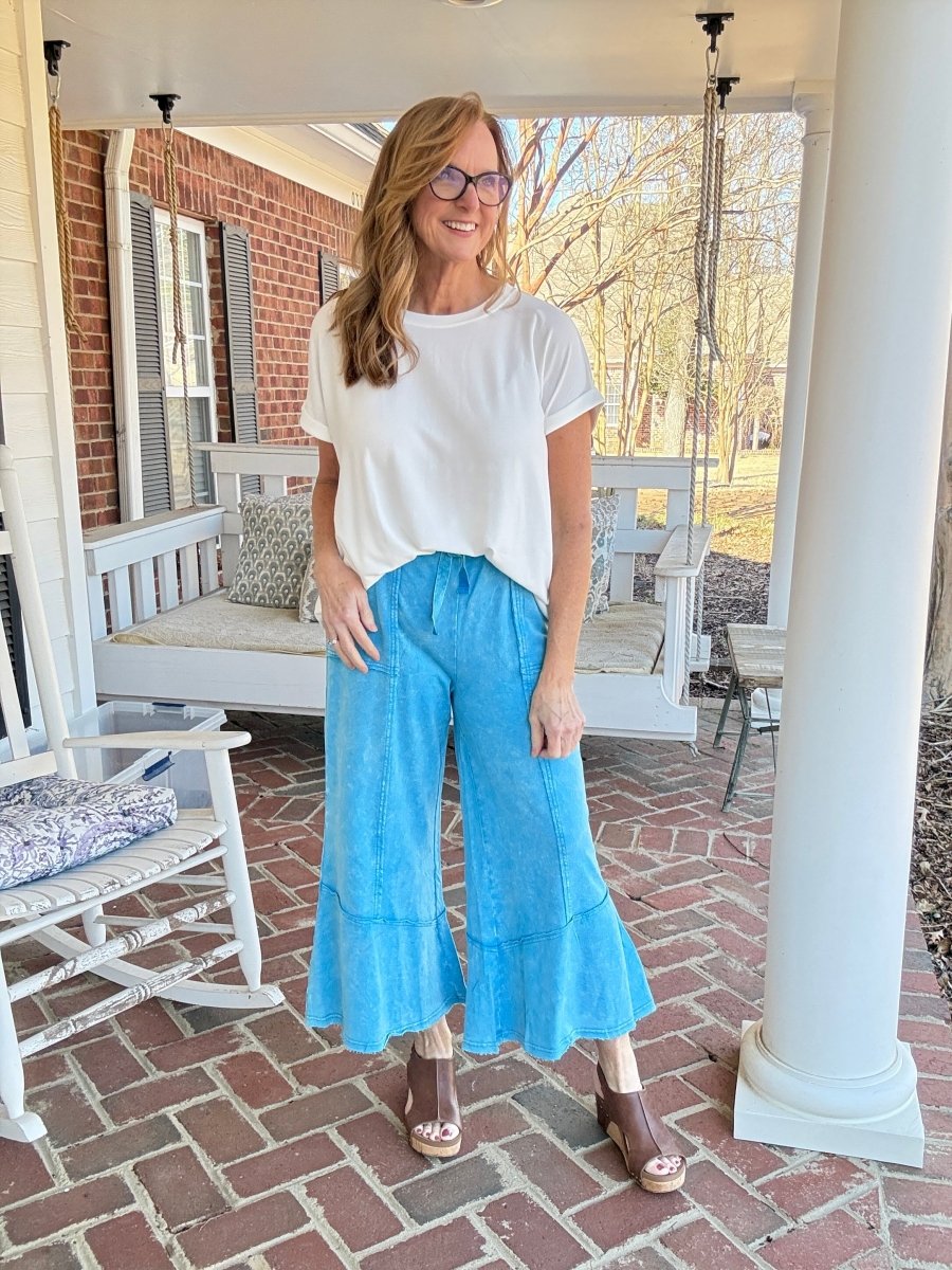 Gemini Mineral Washed Flare Pants - Deep Sky - casual pants -Jimberly's Boutique-Olive Branch-Mississippi