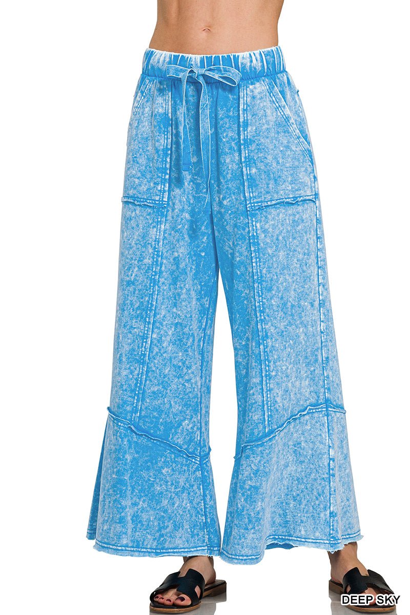 Gemini Mineral Washed Flare Pants - Deep Sky - casual pants -Jimberly's Boutique-Olive Branch-Mississippi