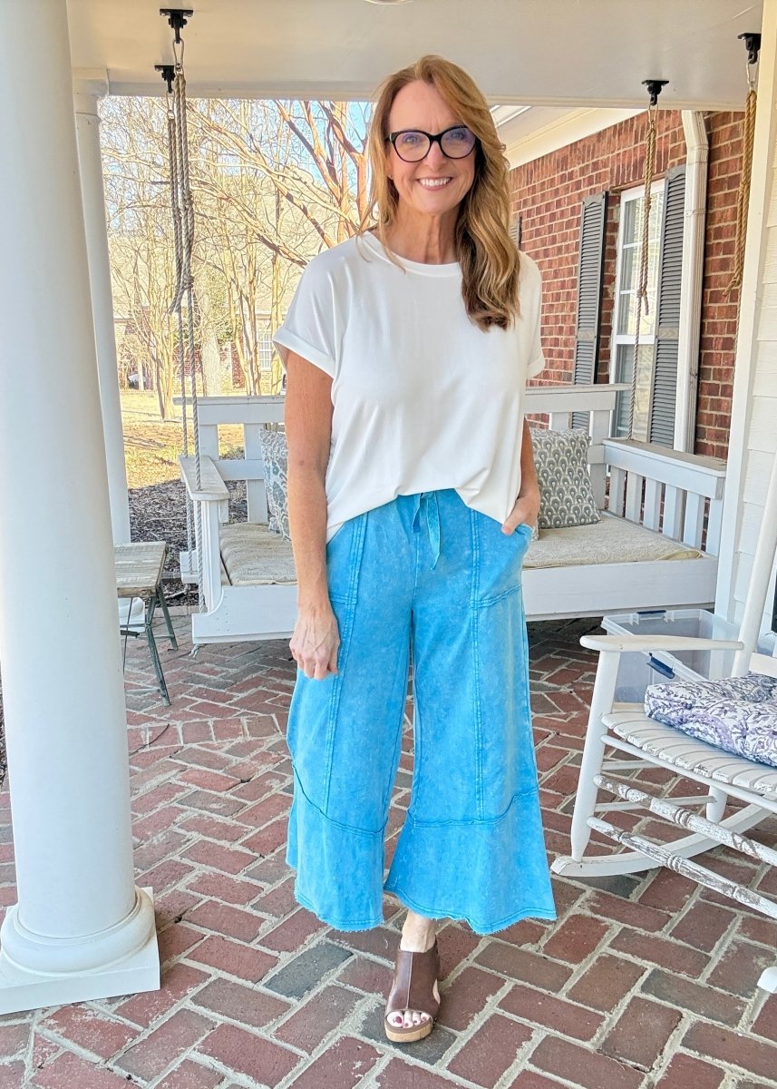 Gemini Mineral Washed Flare Pants - Deep Sky - casual pants -Jimberly's Boutique-Olive Branch-Mississippi