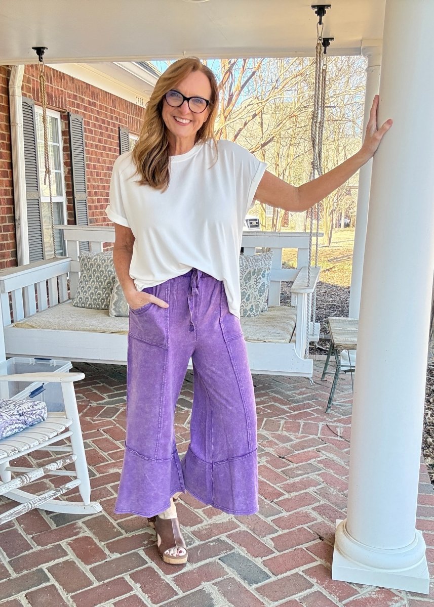Gemini Mineral Washed Flare Pants - Violet - casual pants - Jimberly's Boutique - Olive Branch - Mississippi