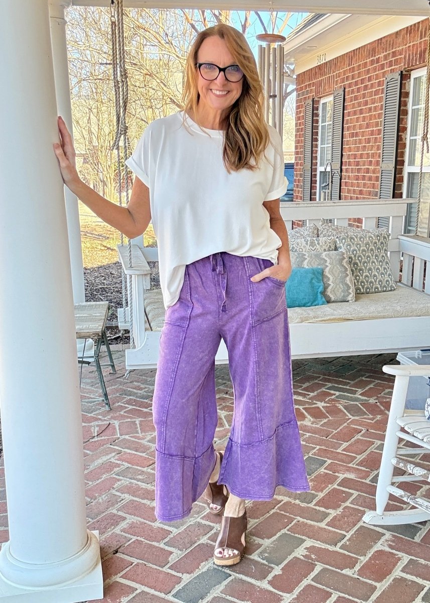 Gemini Mineral Washed Flare Pants - Violet - casual pants - Jimberly's Boutique - Olive Branch - Mississippi