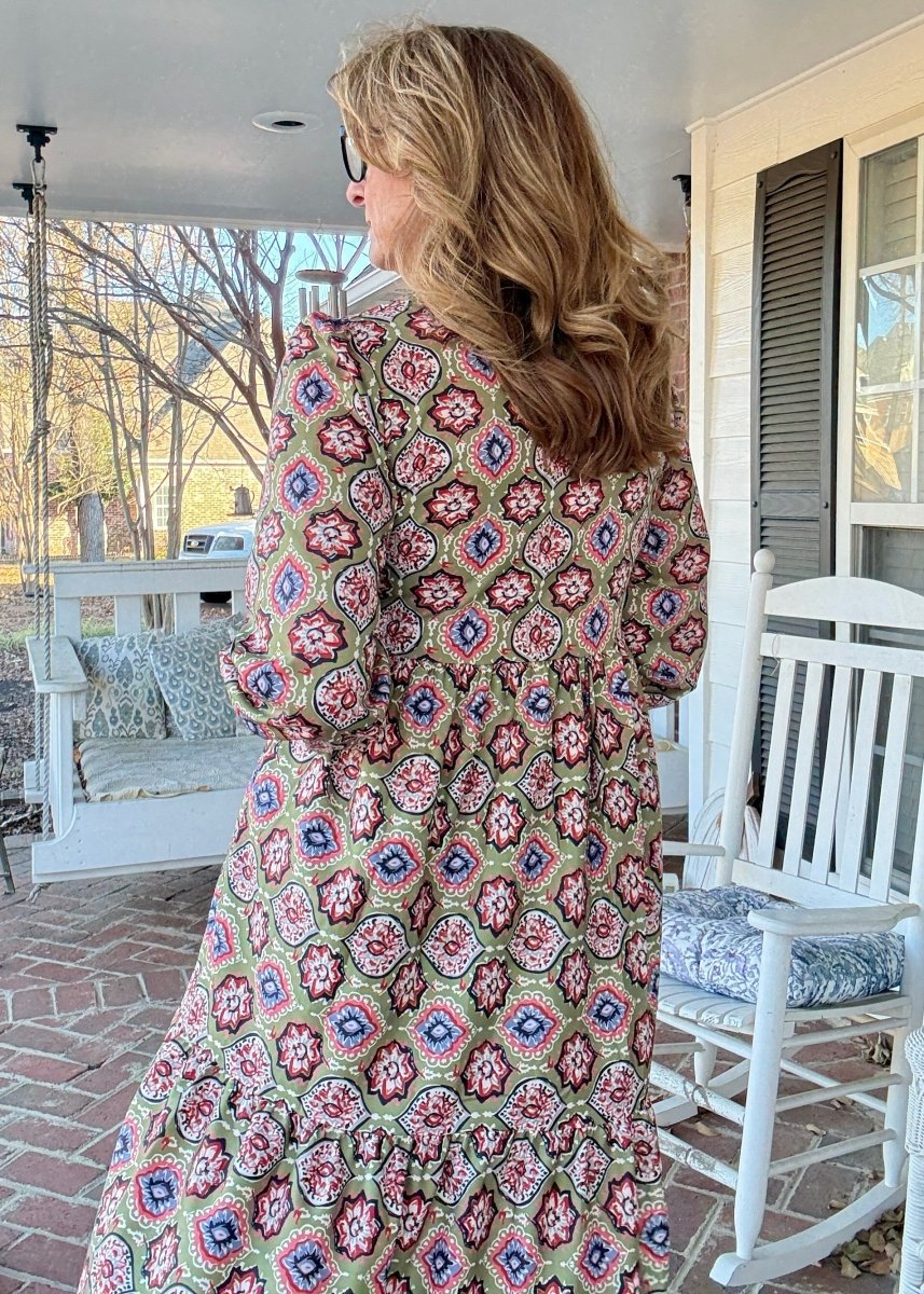 Geo Print Long Sleeve Maxi Dress - Maxi Dress - Jimberly's Boutique - Olive Branch - Mississippi