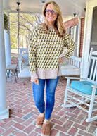 Geometric Mock Neck Sweater - Sage/Brown | Easel - Easel Sweater - Jimberly's Boutique - Olive Branch - Mississippi