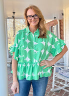 Geometric Ruffle Top - Green - Umgee Top - Jimberly's Boutique - Olive Branch - Mississippi