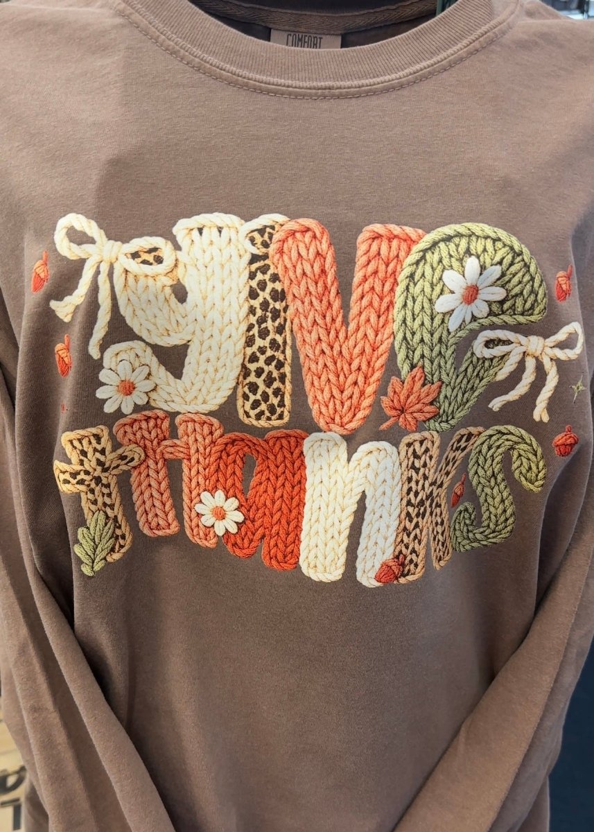 Give Thanks Faux Yarn CC Long Sleeve - sweatshirt - Jimberly's Boutique - Olive Branch - Mississippi