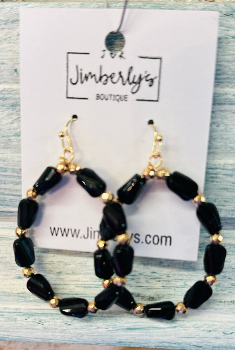 Glass Jewel Beaded Teardrop | Earrings | Black - earrings -Jimberly's Boutique-Olive Branch-Mississippi