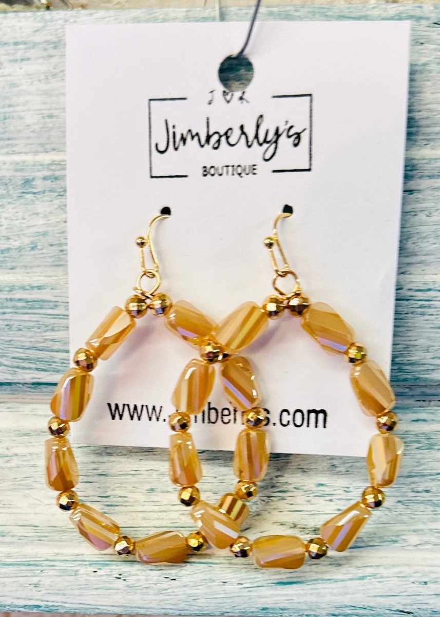 Glass Jewel Beaded Teardrop | Earrings | Champagne - earrings -Jimberly's Boutique-Olive Branch-Mississippi