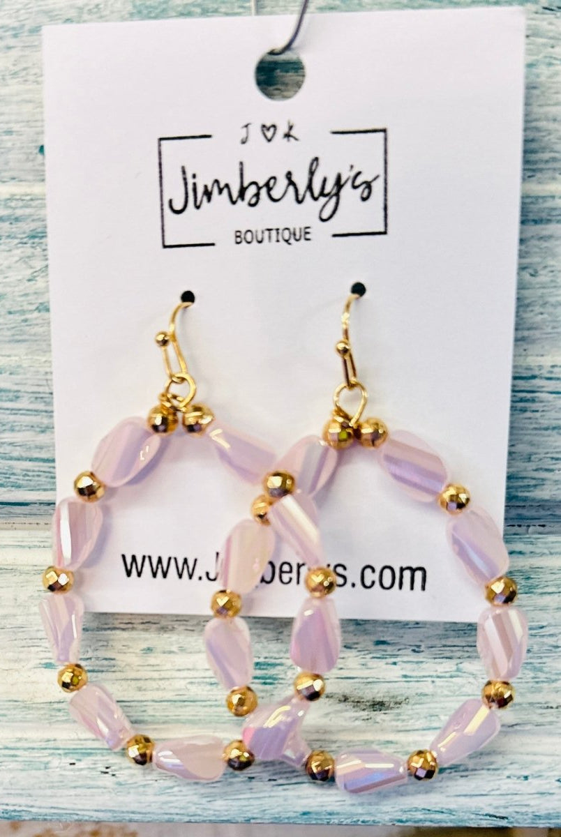 Glass Jewel Beaded Teardrop | Earrings | Pink - earrings -Jimberly's Boutique-Olive Branch-Mississippi