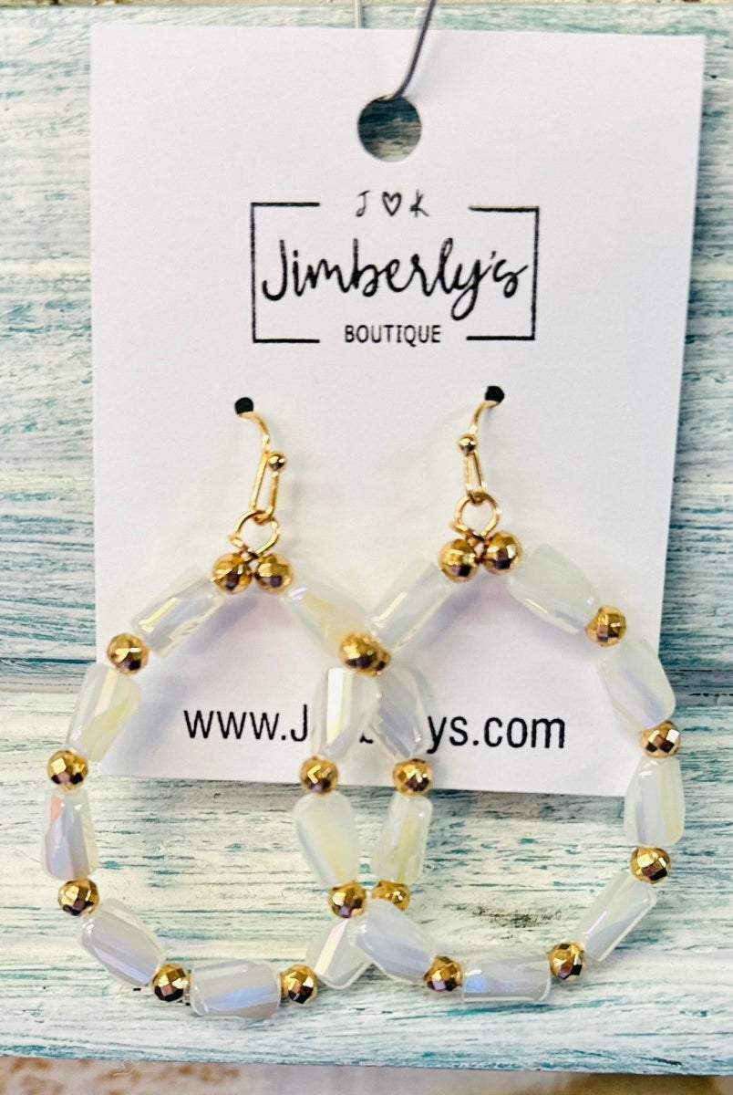 Glass Jewel Beaded Teardrop | Earrings | White - earrings -Jimberly's Boutique-Olive Branch-Mississippi